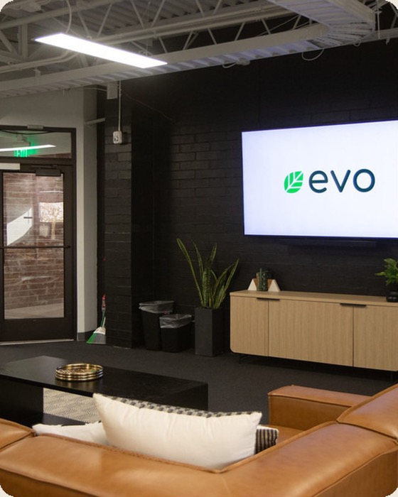 Evo office with a team meeting space